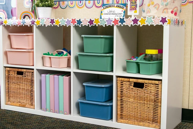 Alt view image 6 of 6 - Eucalyptus Green Portable Plastic Storage Caddy 6-Pack for Classrooms, Kids Room, and Office Organization, 3 Compartments