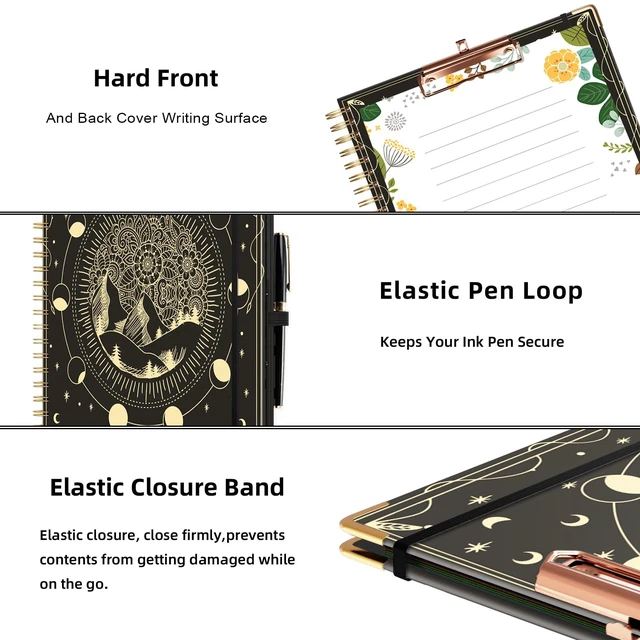 Alt view image 5 of 6 - Clipboard with Storage 8.5 X 11Padfolio Organizer, Spiral Portfolio Letter Size with Notepad, Pen Holder, 5 Extra Folder Divider Pages, Elastic Closure Nurse Office Essentials (Moon)
