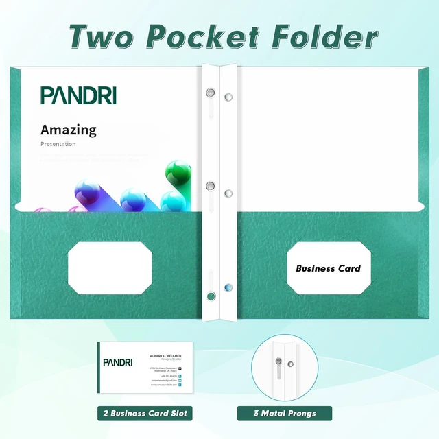 Alt view image 3 of 7 - 100 Pack Two Pocket Paper Folders with Prongs, Letter Size, 5 Colors 3 Prong Folders with Pockets, Paper, 3 Hole Punched, For School, Office, Home, Business