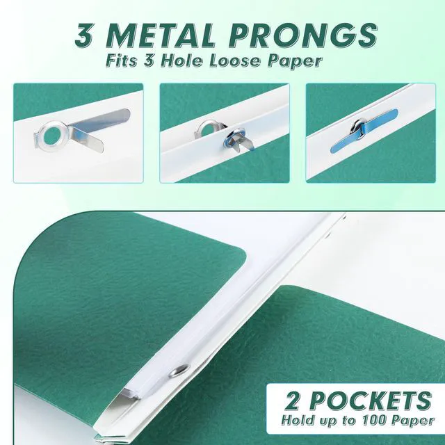 Alt view image 4 of 7 - 100 Pack Two Pocket Paper Folders with Prongs, Letter Size, 5 Colors 3 Prong Folders with Pockets, Paper, 3 Hole Punched, For School, Office, Home, Business