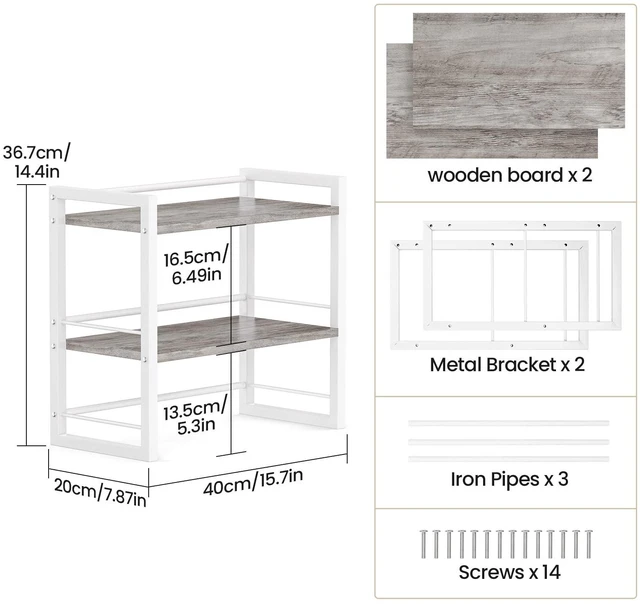 Alt view image 3 of 7 - Office Desk Shelf Organizer, Wood Desktop Bookshelf Supplies Storage Rack, Shelf for Top of Desk and Dresser (Grey-2 Tier)