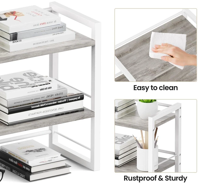 Alt view image 6 of 7 - Office Desk Shelf Organizer, Wood Desktop Bookshelf Supplies Storage Rack, Shelf for Top of Desk and Dresser (Grey-2 Tier)