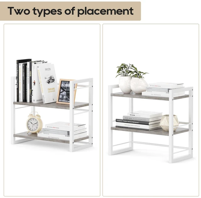Alt view image 7 of 7 - Office Desk Shelf Organizer, Wood Desktop Bookshelf Supplies Storage Rack, Shelf for Top of Desk and Dresser (Grey-2 Tier)