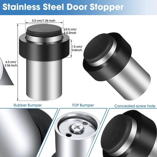 Alt view image 2 of 6 - 30 Pcs Floor Mounted Door Stopper Stainless Steel,Silver Cylindrical Rubber Bumper, Wall Protector for Home Office Bedroom Doors, Modern Style, Bottom or Top Mount Installation
