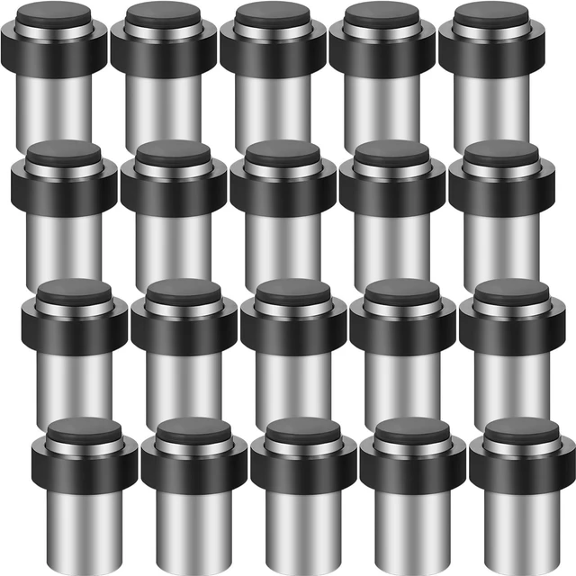 Main image of 30 Pcs Floor Mounted Door Stopper Stainless Steel,Silver Cylindrical Rubber Bumper, Wall Protector for Home Office Bedroom Doors, Modern Style, Bottom or Top Mount Installation