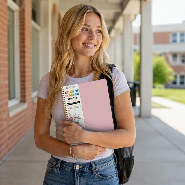 Alt view image 2 of 7 - Large Cute School Planner 2026-2027, Pink Spiral Student Organizer, Jul. 2026 - Jun. 2027, 8.3" x 10.9", Colorful Calendar Pages with Plastic Cover