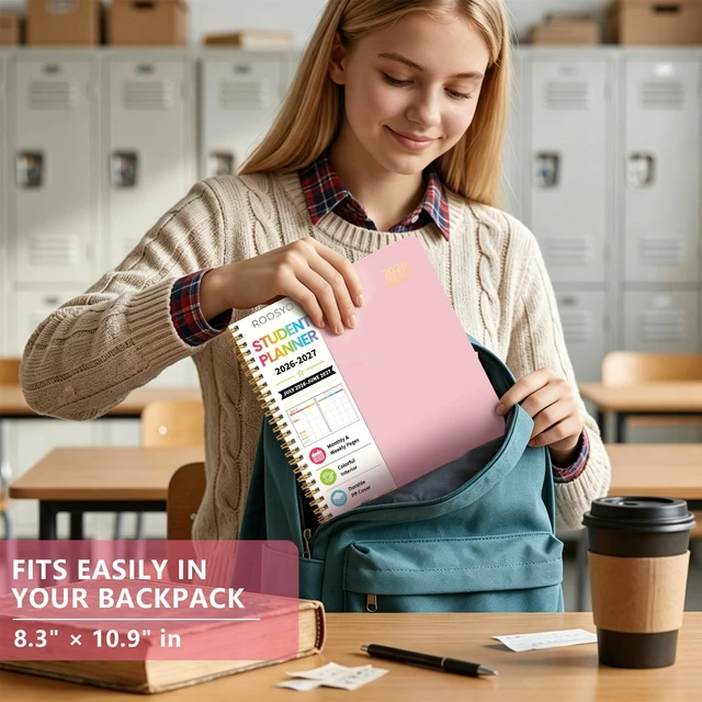 Alt view image 5 of 7 - Large Cute School Planner 2026-2027, Pink Spiral Student Organizer, Jul. 2026 - Jun. 2027, 8.3" x 10.9", Colorful Calendar Pages with Plastic Cover