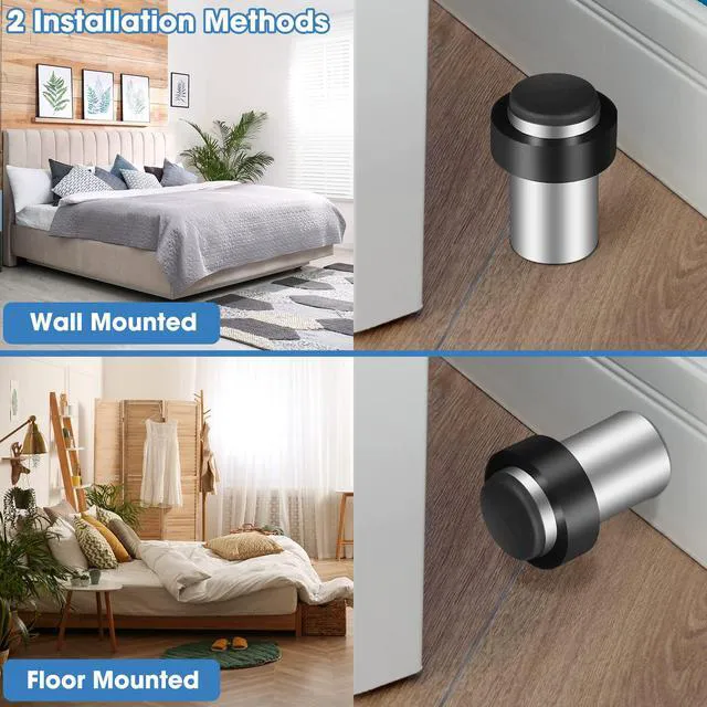 Alt view image 3 of 6 - 30 Pcs Floor Mounted Door Stopper Stainless Steel,Silver Cylindrical Rubber Bumper, Wall Protector for Home Office Bedroom Doors, Modern Style, Bottom or Top Mount Installation