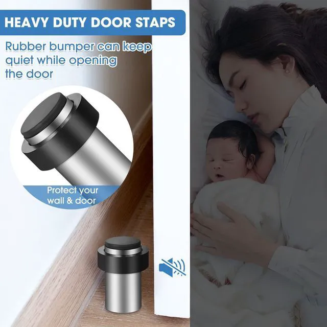 Alt view image 4 of 6 - 30 Pcs Floor Mounted Door Stopper Stainless Steel,Silver Cylindrical Rubber Bumper, Wall Protector for Home Office Bedroom Doors, Modern Style, Bottom or Top Mount Installation