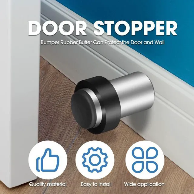 Alt view image 5 of 6 - 30 Pcs Floor Mounted Door Stopper Stainless Steel,Silver Cylindrical Rubber Bumper, Wall Protector for Home Office Bedroom Doors, Modern Style, Bottom or Top Mount Installation