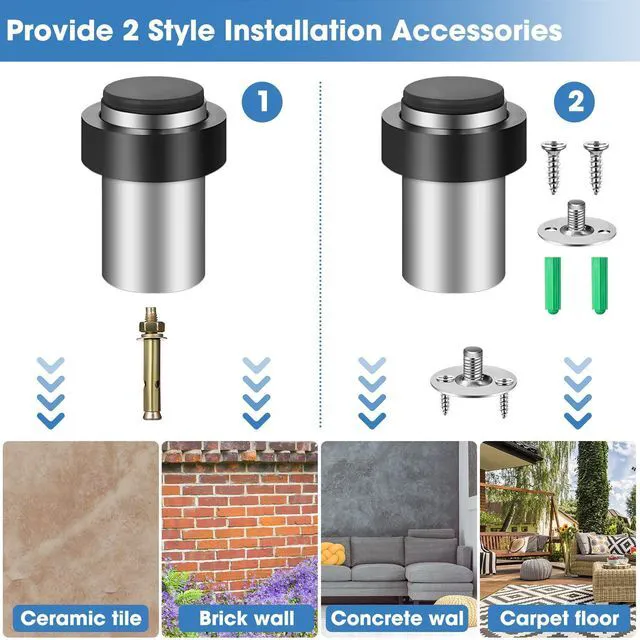 Alt view image 6 of 6 - 30 Pcs Floor Mounted Door Stopper Stainless Steel,Silver Cylindrical Rubber Bumper, Wall Protector for Home Office Bedroom Doors, Modern Style, Bottom or Top Mount Installation