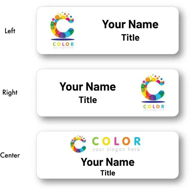 Alt view image 2 of 5 - Custom Metal Name Tags with Full Color Logo Printing (White, 1.5 x 3") Scratch Resistant Printed Finish, Personalized Employee Badge for Hotels, Salons, Clinics and Retail Teams