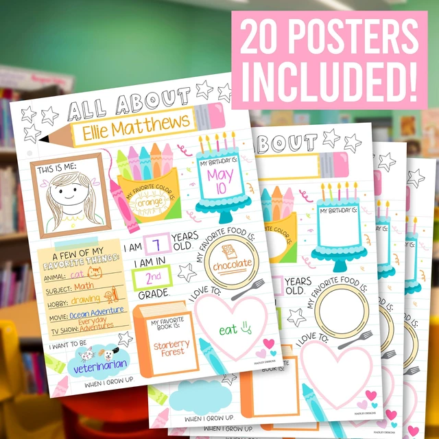 Alt view image 3 of 7 - 20 All About Me Posters Elementary Classroom Decor, Star Student Poster 100 Days of School Items, Student of the Week Poster Elementary Classroom Must Haves, End of School Year Teacher Supplies