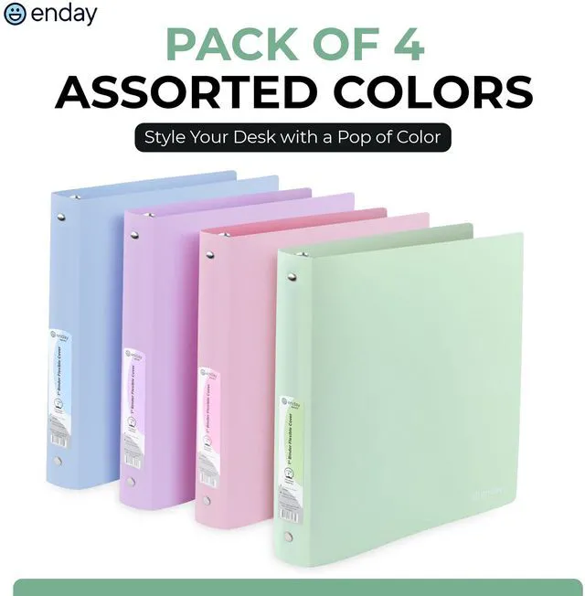 Alt view image 2 of 7 - 3 Ring Binder 1 inch (4 Pack) Pastel Flexible Binders Round Ring with Pocket, Holds 175 Sheets, for Home and School Supplies in Blue, Purple, Pink and Green by