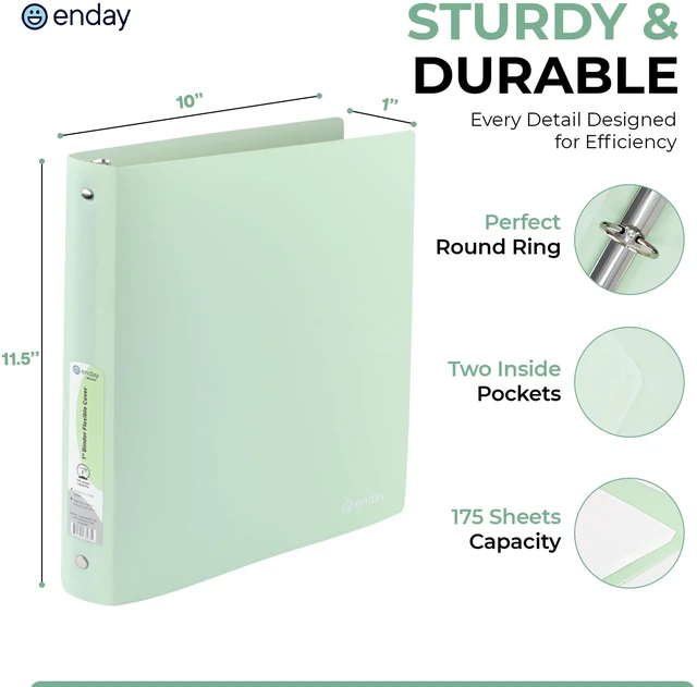 Alt view image 3 of 7 - 3 Ring Binder 1 inch (4 Pack) Pastel Flexible Binders Round Ring with Pocket, Holds 175 Sheets, for Home and School Supplies in Blue, Purple, Pink and Green by