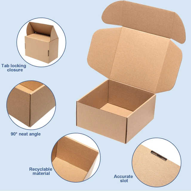 Alt view image 4 of 6 - 8x8x4" Shipping Boxes 30 Pack Brown Corrugated Cardboard Mailer Box Kraft Medium Literature Mailer Packaging Supplies, Mailing Boxes for Small Business
