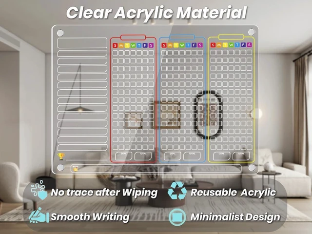 Alt view image 5 of 6 - Acrylic Magnetic Chore Chart for Multiple Kids, Large 16x12 in Clear Dry Erase Fridge Chore Board for Family, Adult, Teens; Vibrant Layout; Embedded Magnets; 12 Wet-Erase Markers and Towel