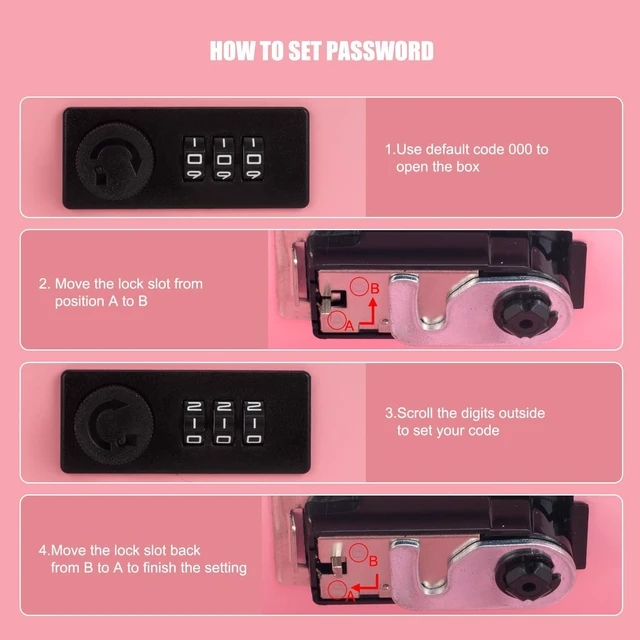 Alt view image 6 of 7 - Cash Box with Money Tray and Combination Lock, Large Money Box for Cash Regiser, Safe Lock Box for Money Saving Metal 11.8"x9.45"x3.54" Pink XL Large