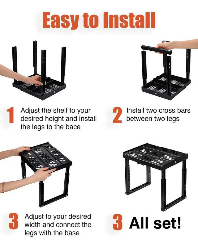 Alt view image 7 of 7 - Locker Organizer Shelf Adjustable Width and Height, Stackable, Ideal Locker Shelf for School, Office, Gym Lockers, or Even Kitchen Cabinets & Under Sink Organization (Black 1 Pack)