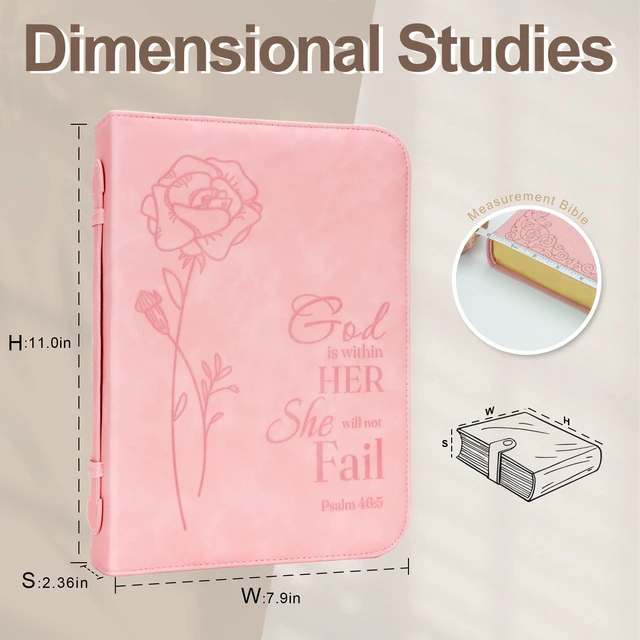Alt view image 4 of 7 - Bible Cover for Women, Bible Holder, Bible Cover Carrier Carrying Organizer Bag, Zipper and Pockets for Standard Size Bible, Gift for Women(Leather-Pink)