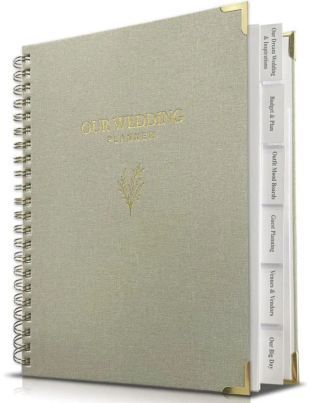 Main image of Wedding Planner Book and Organizer for Bride - Elegant Linen Cover Wedding Planning Binder with Checklists,Pockets & Calendars,Perfect Engagement Gifts for Couples(Sage)