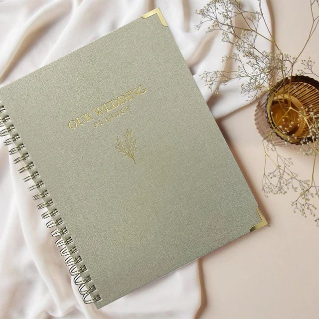 Alt view image 5 of 7 - Wedding Planner Book and Organizer for Bride - Elegant Linen Cover Wedding Planning Binder with Checklists,Pockets & Calendars,Perfect Engagement Gifts for Couples(Sage)