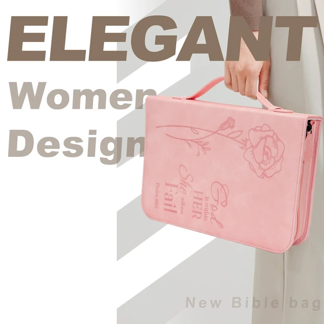 Alt view image 7 of 7 - Bible Cover for Women, Bible Holder, Bible Cover Carrier Carrying Organizer Bag, Zipper and Pockets for Standard Size Bible, Gift for Women(Leather-Pink)