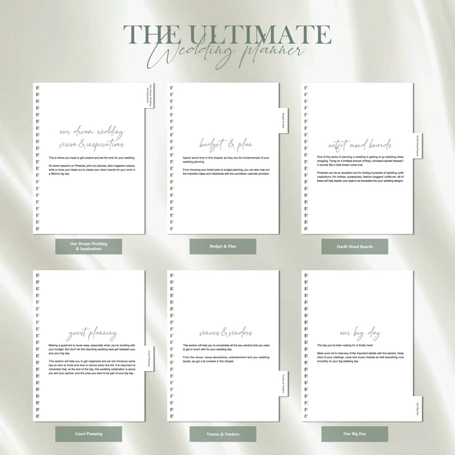 Alt view image 6 of 7 - Wedding Planner Book and Organizer for Bride - Elegant Linen Cover Wedding Planning Binder with Checklists,Pockets & Calendars,Perfect Engagement Gifts for Couples(Sage)