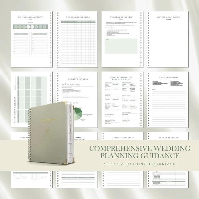 Alt view image 7 of 7 - Wedding Planner Book and Organizer for Bride - Elegant Linen Cover Wedding Planning Binder with Checklists,Pockets & Calendars,Perfect Engagement Gifts for Couples(Sage)