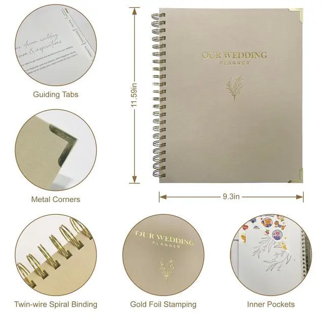 Alt view image 2 of 7 - Wedding Planner Book and Organizer for Bride - Elegant Linen Cover Wedding Planning Binder with Checklists,Pockets & Calendars,Perfect Engagement Gifts for Couples(Apricot)
