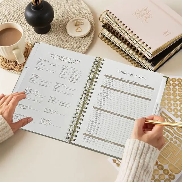 Alt view image 3 of 7 - Wedding Planner Book and Organizer for Bride - Elegant Linen Cover Wedding Planning Binder with Checklists,Pockets & Calendars,Perfect Engagement Gifts for Couples(Apricot)