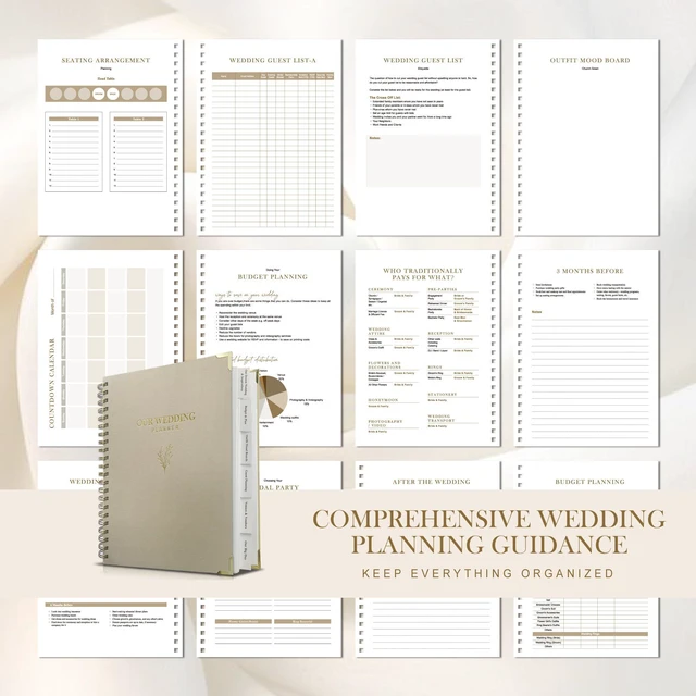 Alt view image 7 of 7 - Wedding Planner Book and Organizer for Bride - Elegant Linen Cover Wedding Planning Binder with Checklists,Pockets & Calendars,Perfect Engagement Gifts for Couples(Apricot)