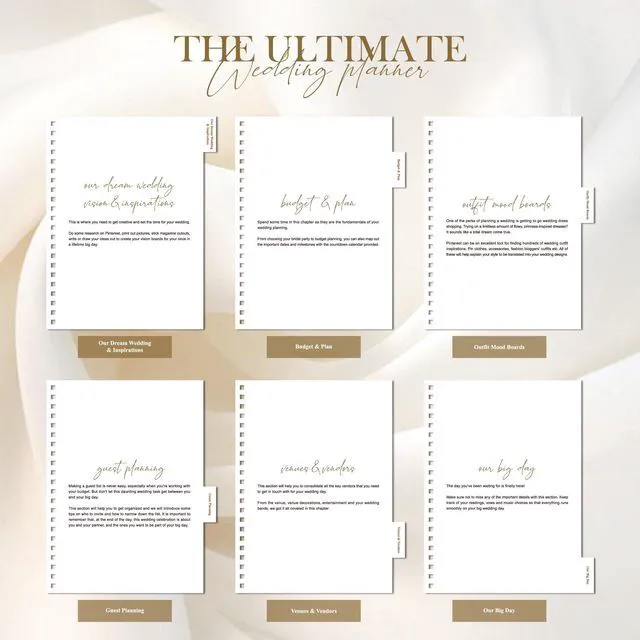 Alt view image 6 of 7 - Wedding Planner Book and Organizer for Bride - Elegant Linen Cover Wedding Planning Binder with Checklists,Pockets & Calendars,Perfect Engagement Gifts for Couples(Apricot)