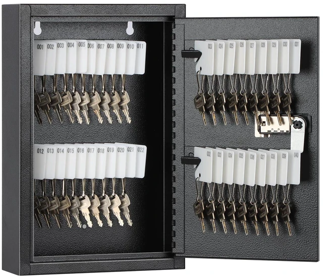 Main image of Locking Key Cabinet, 40 Key Storage Lock Box with Code, Key Box Wall Mount with Combination Lock, Key Hooks & Tags Labels for Home, Office, Business, 2.5" D x 8" W x 12" H (Black,40 Key)