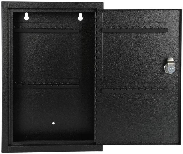 Alt view image 6 of 7 - Key Storage Lock Box Wall Mount, Locking 40 Key Cabinet Holder Box with Key Lock, Hooks & Labels for Home, Office, Commercial Management, 2.5" D x 8.1" W x 12.1" H, Black