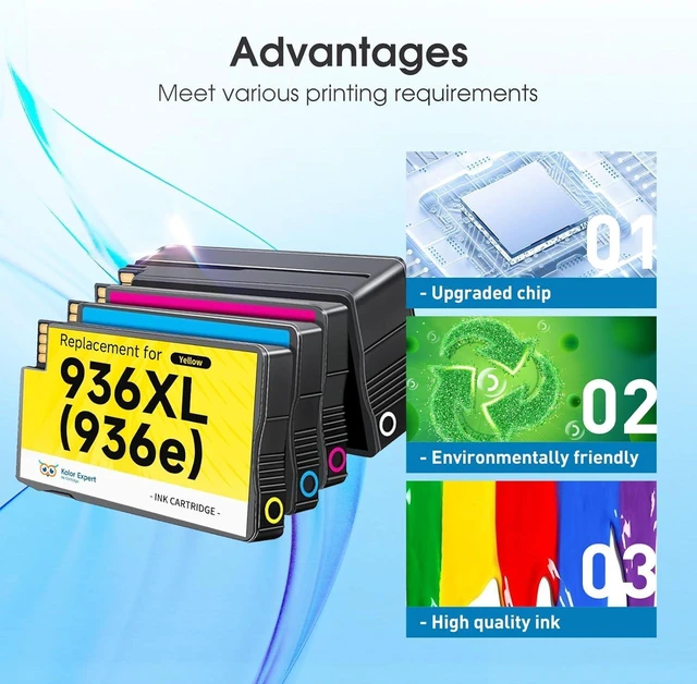 Alt view image 6 of 7 - 936XL 936e 936 Ink Cartridges for HP Printers Replacement for HP 936XL 936 Ink Cartridges Combo Pack for HP OfficeJet Pro 9125e 9120e 9730e 9130 9135e 9122e 9128e 9110b 9120b 9130e(4 PACK WITH CHIP)