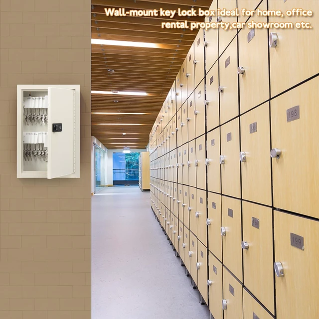 Alt view image 6 of 7 - Key Storage Lock Box with Code, Locking Key Cabinet, 40 Key Holder Wall Mount with Combination Lock, Hooks & Tags Labels for Home, Office, Business, 2.5" D x 8.1" W x 12.1" H, White