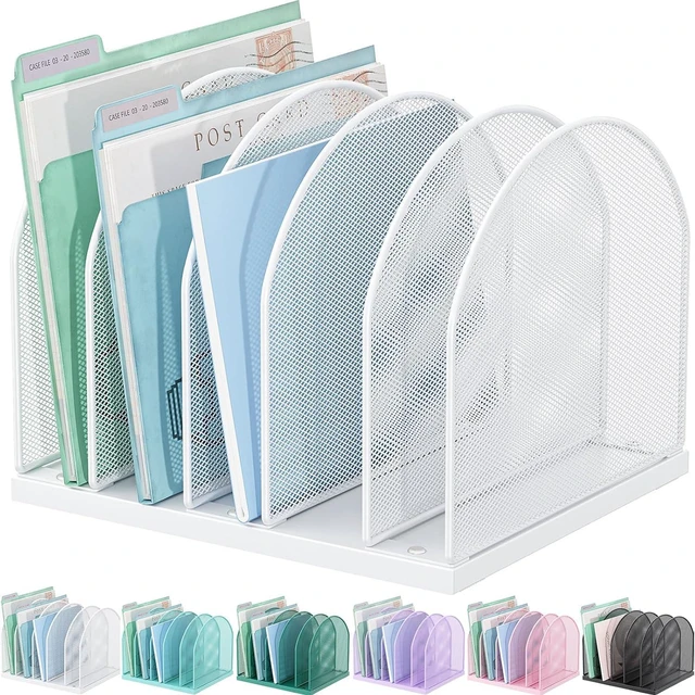 Main image of Desktop File Organizer with 5 Compartments Desk Organizer Paper Organizer for Desk Workspace Organizers for Office Supplies (White)