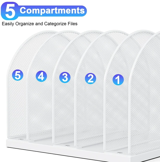 Alt view image 5 of 7 - Desktop File Organizer with 5 Compartments Desk Organizer Paper Organizer for Desk Workspace Organizers for Office Supplies (White)