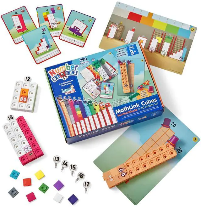 Main image of MathLink Cubes Numberblocks 11-20 Activity Set, Ages 3+ 30 Preschool Learning Activities, Counting Blocks, Linking Cubes, Educational Toys for Kids, Math Manipulatives Kindergarten