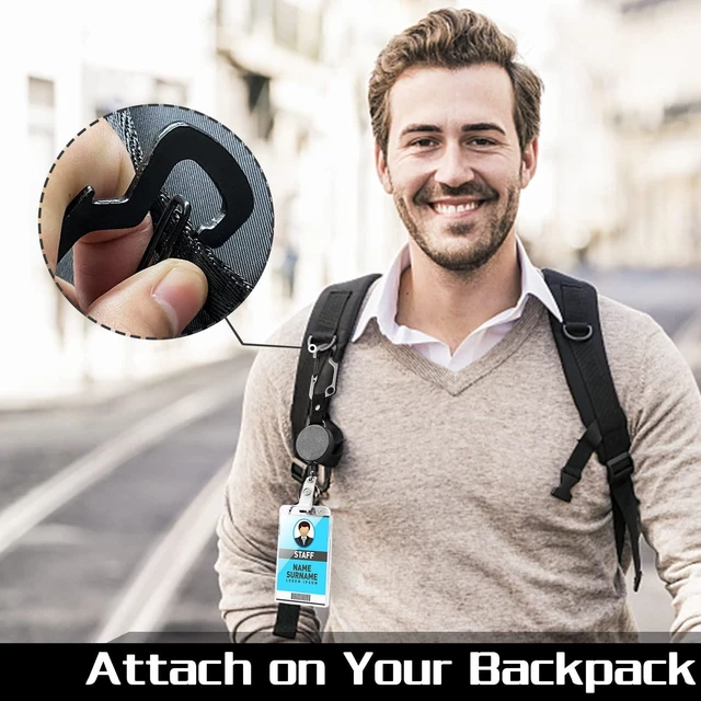 Alt view image 3 of 7 - Heavy Duty Retractable Lanyard - Breakaway Lanyards for ID Badges Keys, Retractable Keychain with Upgraded Carabiner, Key Ring, and 2-Card Thumb-Slot Badge Holder, 8 oz Retraction