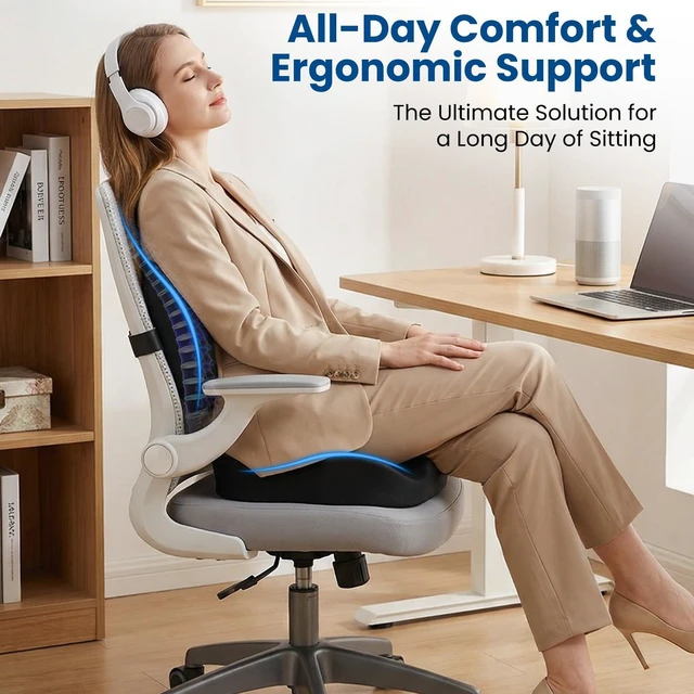 Alt view image 2 of 7 - Seat Cushion Lumbar Support Pillow for Office Chair, X Large Memory Foam Chair Cushions for Sciatica Tailbone Pain Relief Coccyx Pad for Wheelchair, Car, Home, Office, Desk