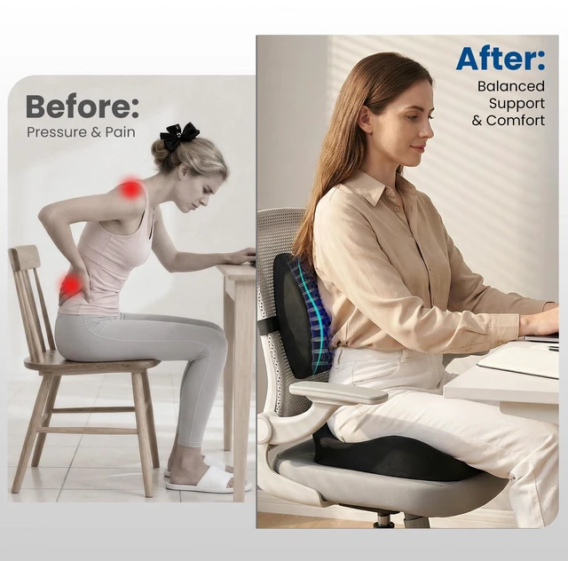 Alt view image 3 of 7 - Seat Cushion Lumbar Support Pillow for Office Chair, X Large Memory Foam Chair Cushions for Sciatica Tailbone Pain Relief Coccyx Pad for Wheelchair, Car, Home, Office, Desk