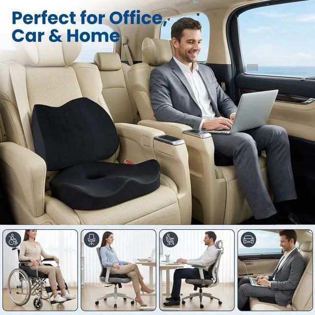 Alt view image 5 of 7 - Seat Cushion Lumbar Support Pillow for Office Chair, X Large Memory Foam Chair Cushions for Sciatica Tailbone Pain Relief Coccyx Pad for Wheelchair, Car, Home, Office, Desk