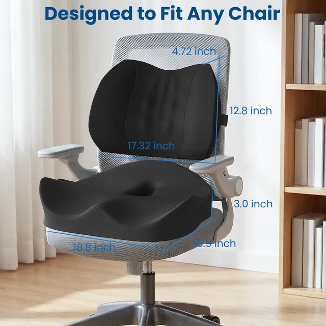 Alt view image 7 of 7 - Seat Cushion Lumbar Support Pillow for Office Chair, X Large Memory Foam Chair Cushions for Sciatica Tailbone Pain Relief Coccyx Pad for Wheelchair, Car, Home, Office, Desk