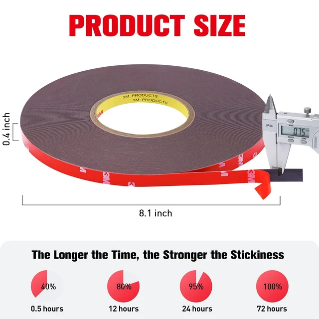 Alt view image 6 of 7 - Double Sided Tape Heavy Duty, Super Strong Adhesive, 100ft x 0.39in, 2 Pack Outdoor Waterproof, Stick Foam Mounting Tape for Walls Automotive Trim Home Office Decor Industrial Car, Made of 3M VHB