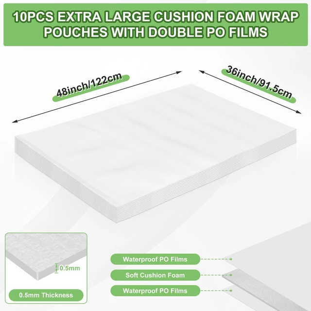 Alt view image 2 of 7 - 10 Pcs 36x48 Inch Foam Pouches, Extra Large Foam Pouches, Moving Supplies Packing Foam for Canvas Artwork, Mirrors, Furniture Parts, TV Screens, Tabletops Packing Storage and Shipping