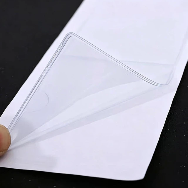 Alt view image 2 of 6 - 50pcs 15 * 4.8" Thickeness 5.5 mil (0.14mm) Nameplate Pockets, Plastic Self Adhesive Name Tag Sleeves for Classroom Desk, Fit for Size 14.5"x4.5", 14" x 4 ",13"x3",12"x4" Students Desk Tags