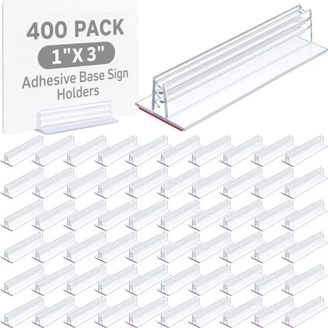 Main image of 400 Pcs Sign Holder, Adhesive Base Sign Holders Multiple Uses for Counters, Warehouses, Base Holders with Strong Adhesive (1*3in)