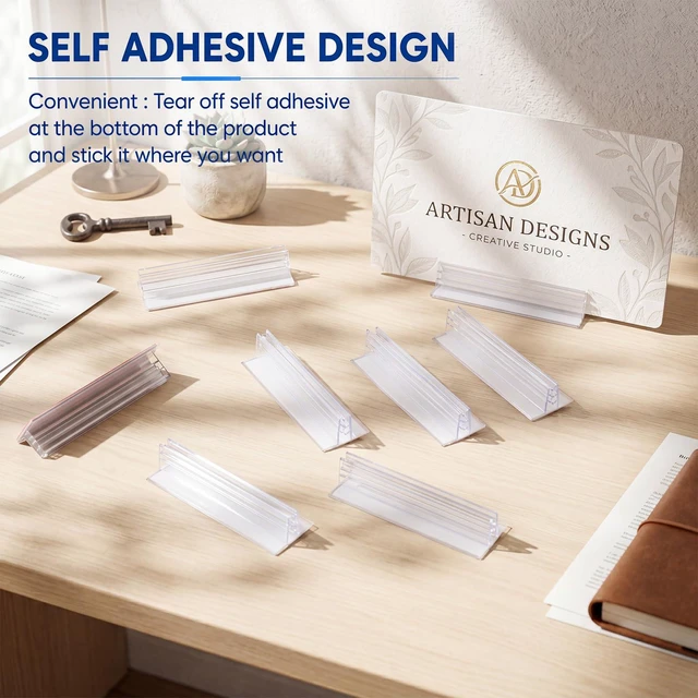 Alt view image 4 of 7 - 400 Pcs Sign Holder, Adhesive Base Sign Holders Multiple Uses for Counters, Warehouses, Base Holders with Strong Adhesive (1*3in)